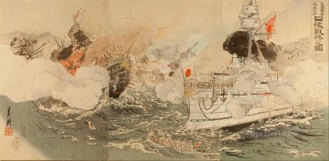 Ogata Gekko Painting - Guerra sino japonesa la marina japonesa victoriosa frente a Takushan 1895 Ogata Gekko Ukiyo e